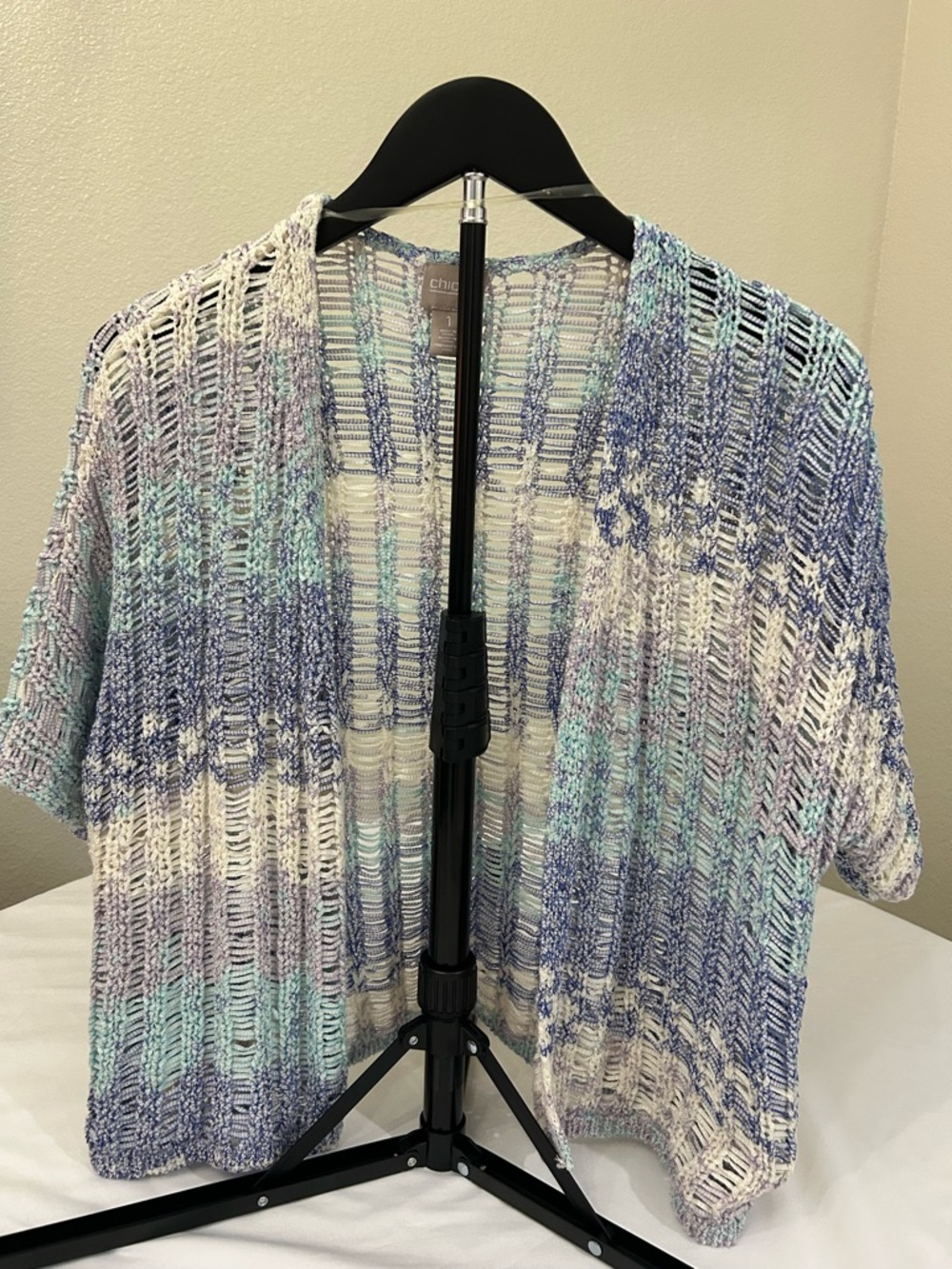Chico's Blue Multi Open Weave Cardigan